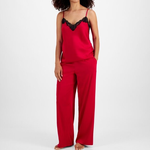 #46 International Concepts Women's Satin Lace-Trim Top & Pajama Pants Set - Picture 1 of 2